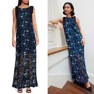 NWT Abbey Glass Michelle Floral Lace High Boat Neck Bow Shoulder Shift Gown Sz S